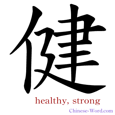 Chinese symbol calligraphy strokes animation for healthy, strong