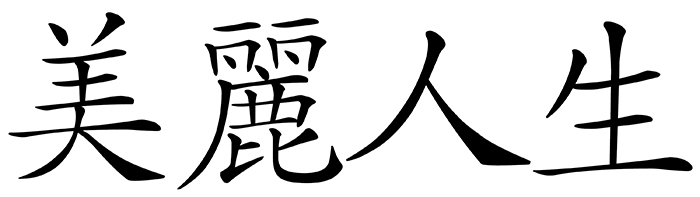 Chinese word 美麗人生 beautiful life; Life is Beautiful.