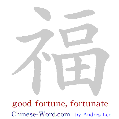 Chinese symbol: 福 good fortune; good luck, fortunate; blessing, happiness with calligraphic writing strokes animation