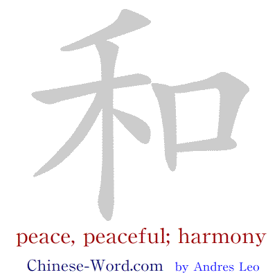 Chinese writing strokes for symbol 和 peace, peaceful; harmony, harmonious