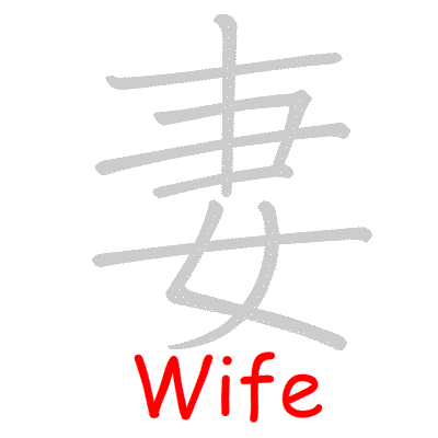 Chinese symbol Wife handwriting strokes GIF animation