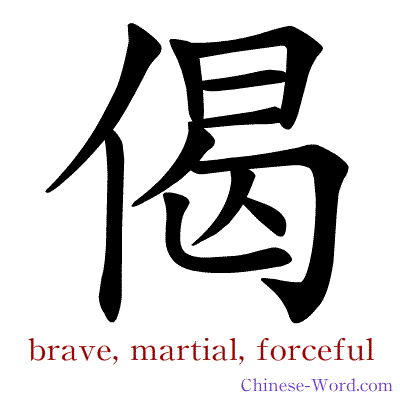 Chinese symbol calligraphy strokes animation for brave, martial, forceful