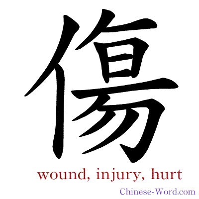 Chinese symbol calligraphy strokes animation for wound, injury, hurt