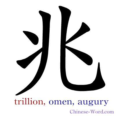 Chinese symbol calligraphy strokes animation for trillion, omen, augury