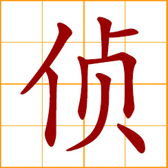 simplified Chinese symbol: detect, investigate, to scout, spy