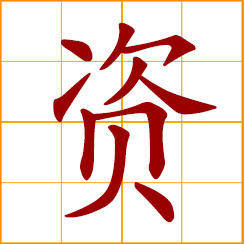 simplified Chinese symbol: money, capital, resource, expense; to provide, support, supply; aptitude, ability, talent, endowment