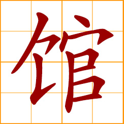 simplified Chinese symbol: shop, house; accommodation for guests; permanent hall for exhibition; business point for some service providers