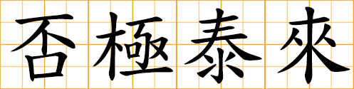 extreme sorrow turns to joy, Things at the worst will mend, out of the depth of misfortune comes bliss, After extreme bad luck, comes good luck, When misfortune reaches the limit, good fortune is at hand